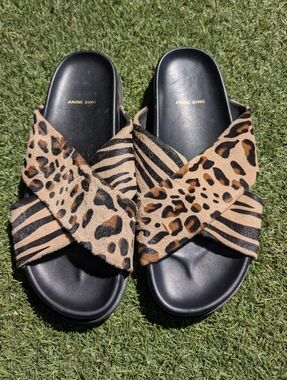 Anine Bing Animal Print Slide Sandals 7